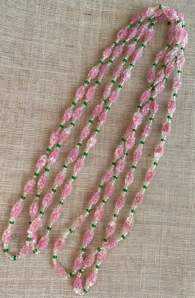 Candy Pink Glass Beads Necklace With Earrings